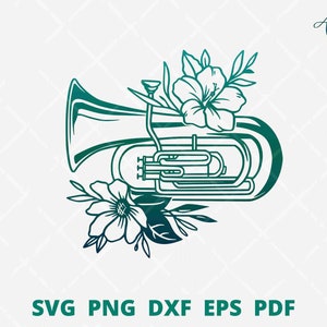 Floral Trumpet svg, Trumpet wall decor, music instrument svg, Trumpet png sublimation, band logo, Trumpet flower svg, musical equipment svg