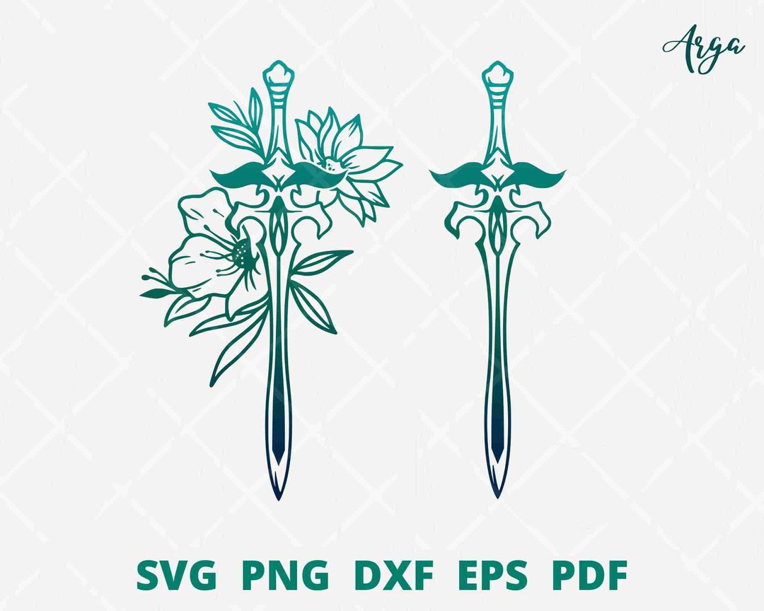 Floral Sword Svg, Sword SVG, Warrior Sword Svg, Sword With Flower Cut