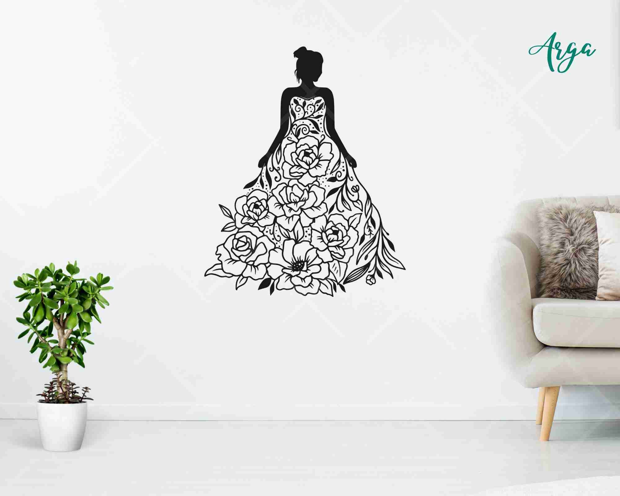 Vinyl Wall Decal Wedding Dress Bridal Shop Marriage Fashion Stickers U —  Wallstickers4you