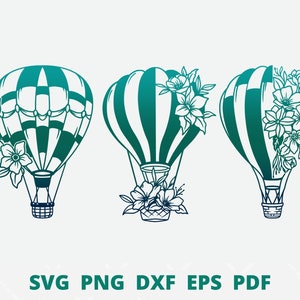 Hot air balloon SVG bundle, Floral hot air balloon, Hot air balloon with flower, hot air balloon wall art, aircraft svg, travelling svg