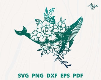 Flower Whale svg, Whale svg, Whale cut file, Floral Whale svg, Whale wall decor, Sea animal svg, Whale Clip art, Ocean animal svg