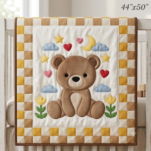 Bear Appliqué Quilt Pattern PDF, Baby Blanket PDF Sewing Pattern, Nursery Quilt Pattern, A4, US Letter and Mirrored