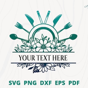 Split monogram cutlery svg, Restaurant logo, floral cutlery frame, DIY restaurant name, cutlery plate svg, cutlery clipart, spoon and fork