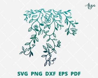 Hanging flower svg, hanging vines svg, floral in wall svg, flower in wall svg, floral wall decor, hanging branches svg, vines wall art