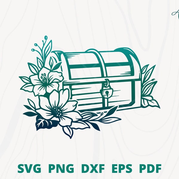 Treasure chest svg, treasure chest with flower, floral treasure chest svg, treasure chest wall decor, treasure box svg, treasure chest png