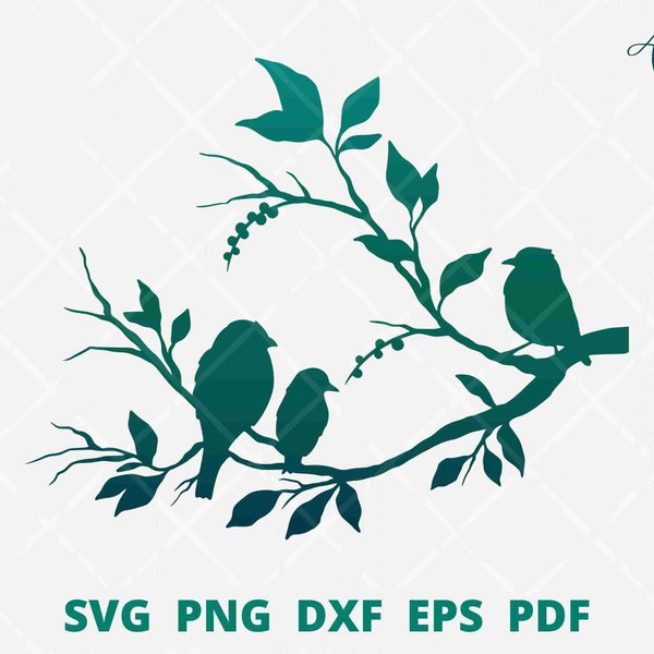 Vogel op een tak svg, Vogels Silhouet, Vogels svg bestand, Vogelleven scène, Brid Cut bestand svg, Vogels Familie scène svg, silhouet van vogels