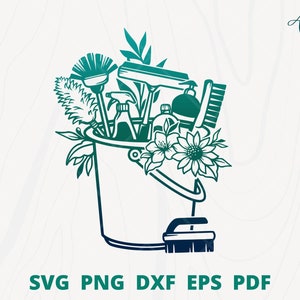 cleaning tool svg 3, Floral cleaning tool svg, cleaning tool frame for maid sign or maid logo, cleaning supplies with flower