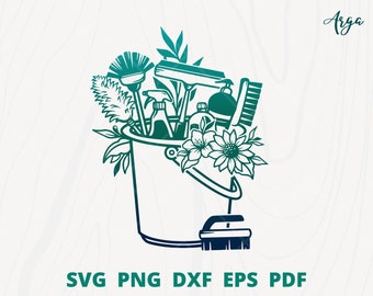 cleaning tool svg 3, Floral cleaning tool svg, cleaning tool frame for maid sign or maid logo, cleaning supplies with flower