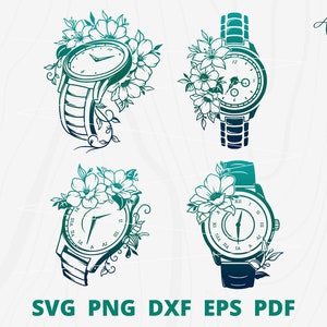 Watch svg bundle, Wrist Watch svg, Clock svg, Hand Watch svg, Flower Watch svg, Clock cut file, Time svg, Watch Clip art, Floral Wrist Watch