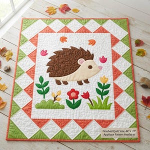 Hedgehog Appliqué Quilt Pattern PDF, Baby Blanket PDF Sewing Pattern, Nursery Quilt Pattern, A4, US Letter and Mirrored