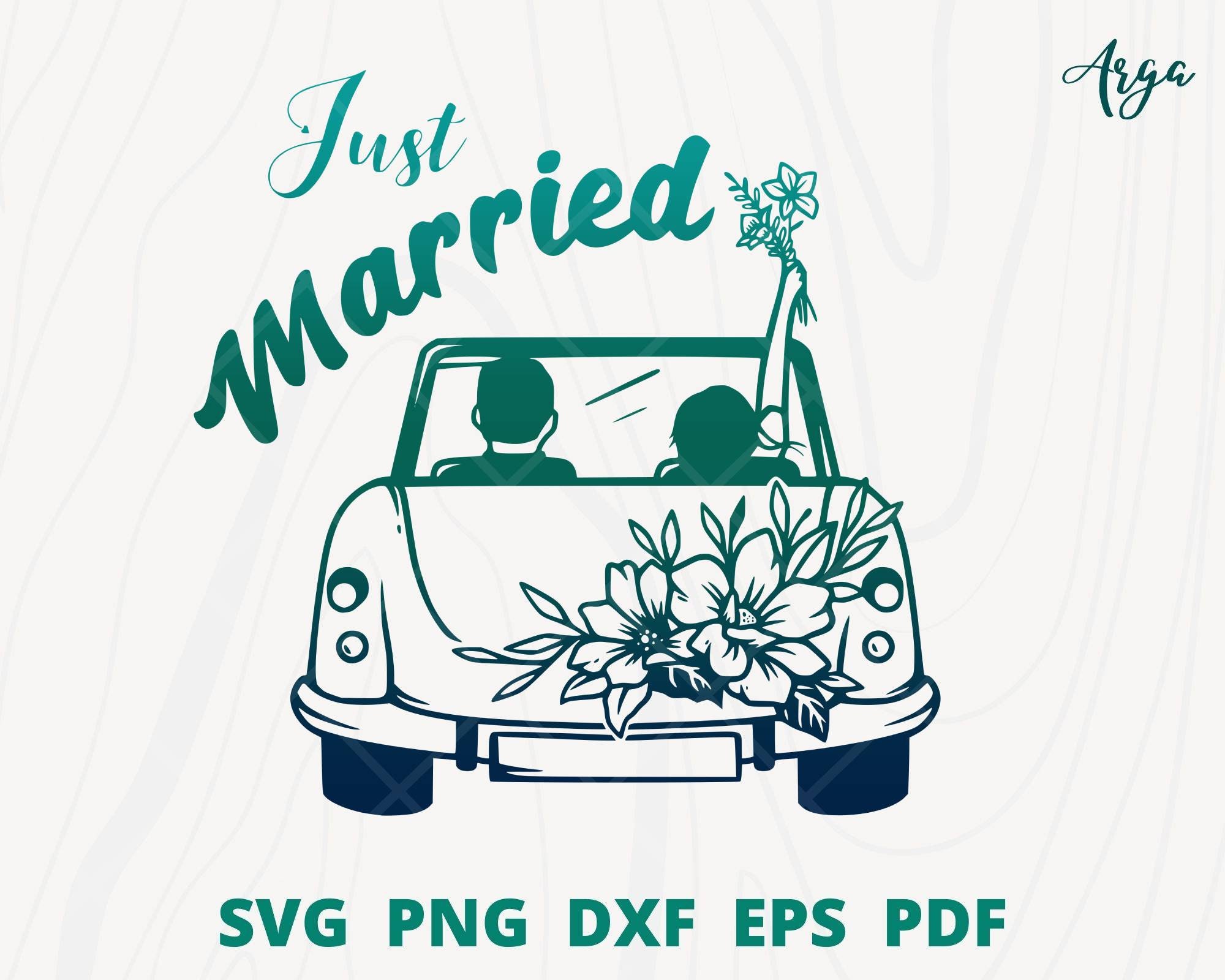 Just Married SVG, Just Married Sign, Wedding Car Svg, Marriage Svg, Wedding  Wall Decor, Wedding Sticker, Illustration for Wedding Invitation 