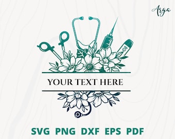 Nurse Svg, split monogram nurse floral frame svg, Nurse logo svg, monogram medical tool svg, nurse name sign, monogram doctor svg