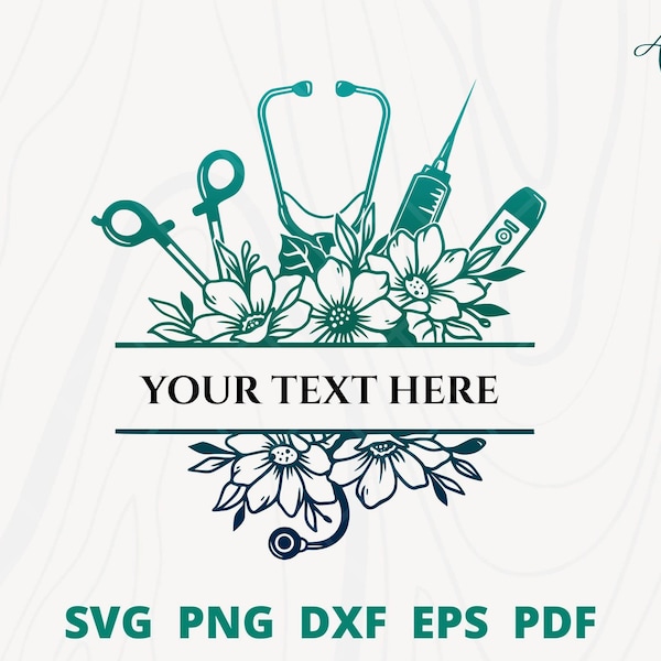 Nurse Svg, split monogram nurse floral frame svg, Nurse logo svg, monogram medical tool svg, nurse name sign, monogram doctor svg