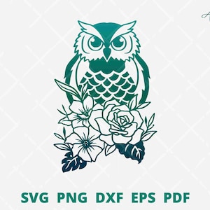 Eule mit Blume SVG, Florale Eule SVG, Eule in floralen Rahmen svg, Eule png Sublimation, Eule Silhouette Datei, Eule Wanddekoration