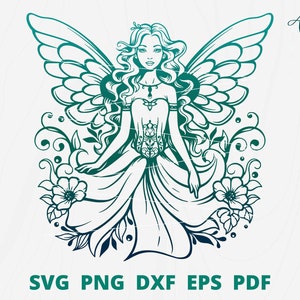 Fairy svg, Woman with butterfly wings svg, Pretty Fairy svg, Mystical Fairy svg, Fairy wing svg, Flower Fairy svg, Butterfly wing svg.