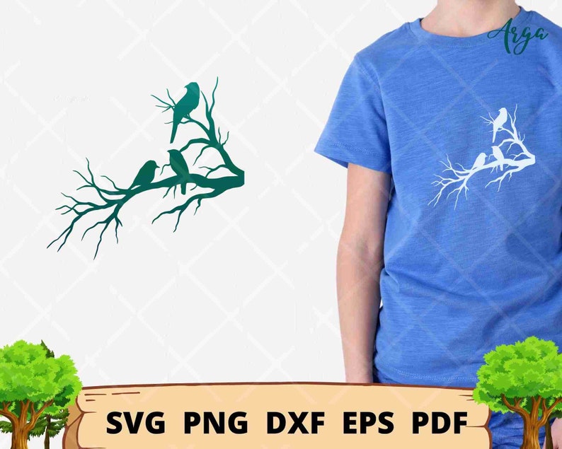 Bird on dry branch, Bird on a branch svg, Bird life scene, silhouette of Birds svg, Bird Silhouette, Bird Cut file svg, Bird in love svg image 2