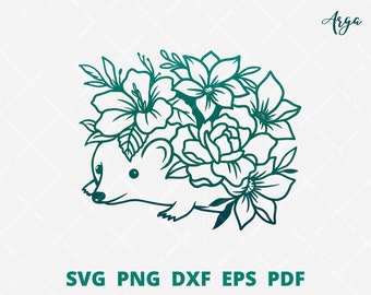 Floral hedgehog svg, Hedgehog svg files, cute hedgehog svg, hedgehog with flower, hedgehog clipart, hedgehog wall decoration