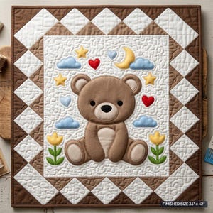 Bear Appliqué Quilt Pattern PDF, Baby Blanket PDF Sewing Pattern, Nursery Quilt Pattern, A4, US Letter and Mirrored