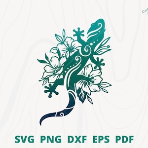 Floral lizard svg, Lizard with flower svg, Gecko svg, floral gecko svg, lizard wall decor, house lizard clipart, lizard svg dxf eps png pdf