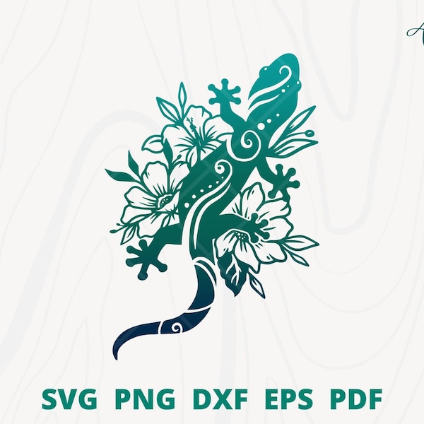 Floral Eidechse svg, Eidechse mit Blume svg, Gecko svg, florale Gecko svg, Eidechse Wanddekor, Haus Eidechse Clipart, Eidechse svg dxf eps png pdf