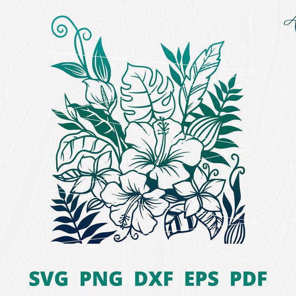 Hawaiian Flower svg, Tropical Leaves svg, Tropical Flower svg for window sticker, Botanical svg, Wild Flower svg, hibiscus svg