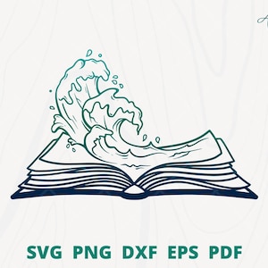 Wave Book svg, Wave SVG, Wave scene svg, book svg design, Wave wall decor, Ocean scene svg, Summer wave, book lover svg, library wall art