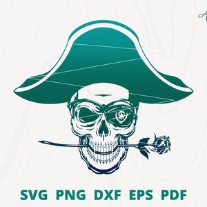 Pirate skull svg, pirate skull with flower, pirate svg, skull svg, pirate skull cut files, pirate skull clipart, pirate skull silhouette
