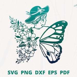 Fairy svg, Fairy wing svg, Vrouw met vlindervleugels svg, Flower Fairy svg, Mystieke Fairy svg, Fairy Clipart, Butterfly wing svg
