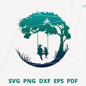 Mother and Daughter on swing, Swing svg, Tree Swing svg, Children on Swing, Family swing svg, Tree swing silhouette, Children play svg