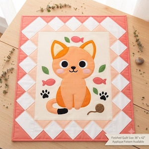 Cute Cat Quilt Pattern PDF, Applique Baby Blanket PDF Sewing Pattern, Nursery Quilt Pattern, A4, US Letter and Mirrored")