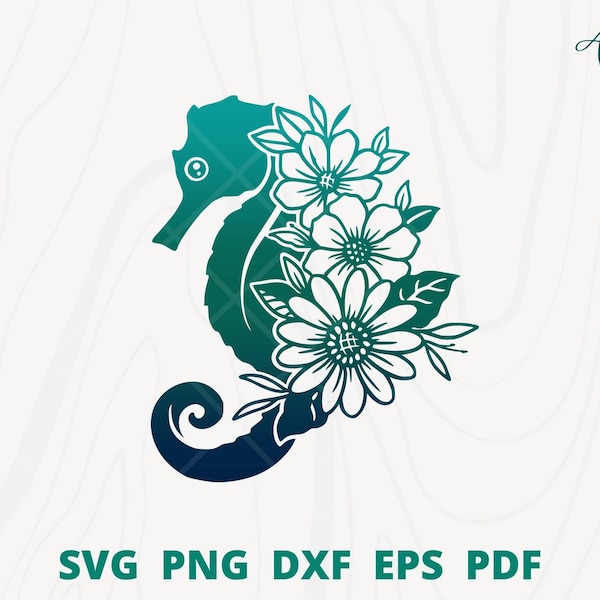 Sea horse svg, Sea Horse with flower, Floral sea horse svg, sea horse wall art, sea horse cut file for cricut and silhouette