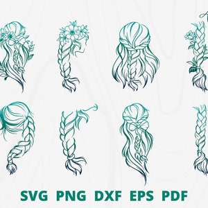 編み込みヘア svg バンドル、ヘア svg、花編みヘア svg、女性ファッション svg、編み込みクリップ アート、編み込みヘア ロゴ、ヘア スタイル svg