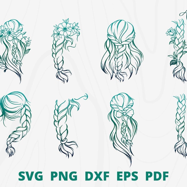 Hair braided svg bundle, Hair svg, Hair Braided with Flower svg, Woman fashion svg, Braided Clip art, Hair braid logo, Hair Style svg