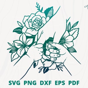 母親と 2 人の子供の手バージョン 2 SVG、手をつないでいる SVG、ママと赤ちゃんの SVG、母の日 SVG、花を持った赤ちゃんの手 SVG、ママと子供たちの SVG
