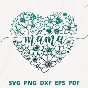 Maman coeur svg, maman aime svg, svg de la fête des mères, maman avec fleur svg, maman coeur couper fichier, silhouette de maman, belle maman svg