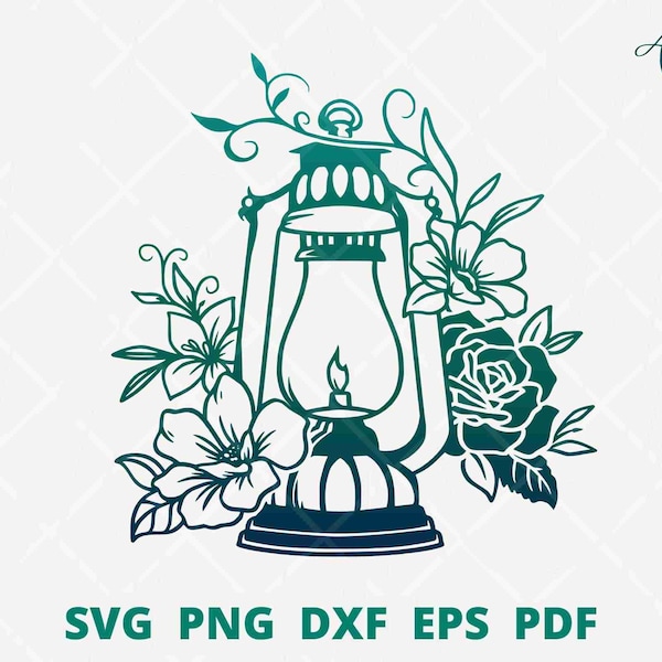 Floral oil lamp svg, Lantern SVG, vintage lantern clip art, oil lamp svg, traditional lamp svg, oil lamp vector