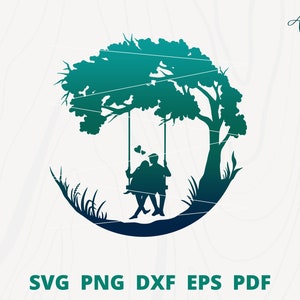 Romantic Swing, Swing svg, Tree Swing svg, Couple on swing, Romantic scene, Vintage Swing svg, Tree swing silhouette, Picnic cut file