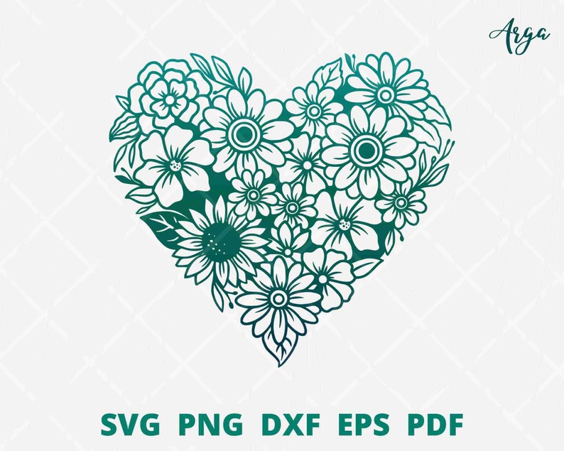 Heart Flowers Svg Love Flower Svg Flowers Wall Decoration Etsy