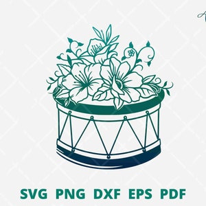 Drum with flower svg, Drum wall decor, music instrument svg, Drum png, band logo, Drum flower svg, musical equipment svg