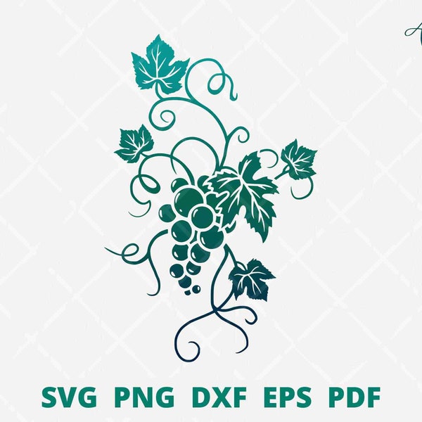 Grape svg, Grapevine svg, grape bunch svg, grape vine wall decor, vine leaves svg, vine branch svg, grape vine vector illustration cut file