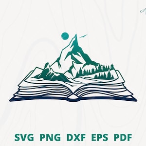 Mountain Book svg, Mountain svg, Mountain climber svg, Mountain scene svg, book reader svg, book lover svg, Mountain cut file
