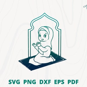 Muslim girl praying svg, muslim pray svg, muslim kids praying svg, kids praying illustration