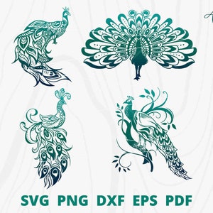 孔雀の svg バンドル、孔雀のカット ファイル、孔雀の羽の svg、孔雀のクリップアート、孔雀のシルエット、孔雀の壁飾り