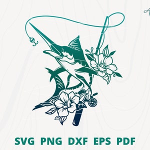 Fishing mom svg, floral fishing svg, Marlin Fishing svg, Fisherman svg, Marlin Fish svg, Swordfish svg, Marlin Clipart, Fish Hook svg