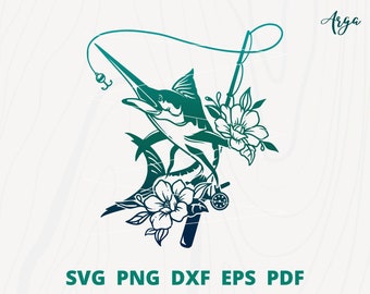 Fiskemamma svg, blommig fiske svg, Marlin fiske svg, Fiskare svg, Marlin fisk svg, Svärdfisk svg, Marlin Clipart, Fiskkrok svg
