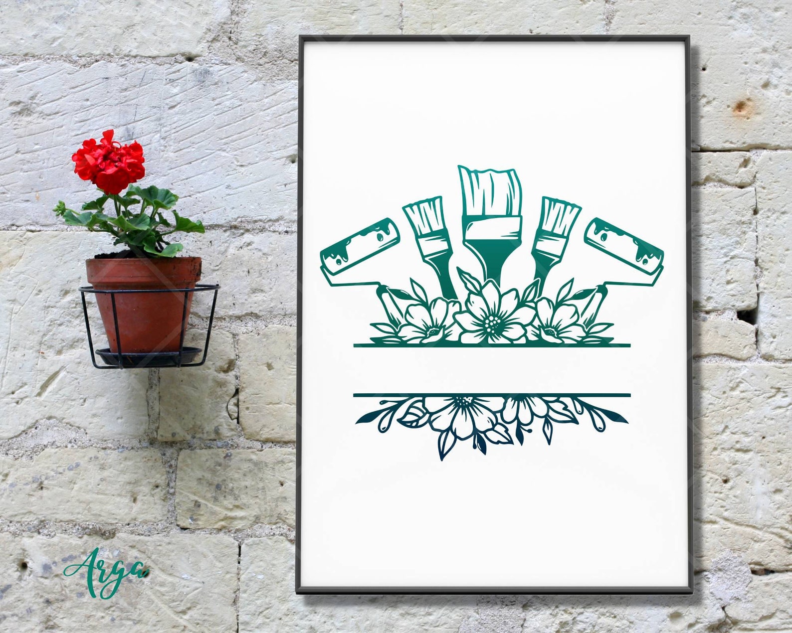 Split Monogram Paint Tool Svg, Floral Paintbrush Tool Svg, Painting ...