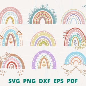 Rainbow svg bundle, Boho Rainbow svg, Rainbow svg, Rainbow with flower svg, Rainbow cut file, Rainbow with clouds, Cute Rainbow svg