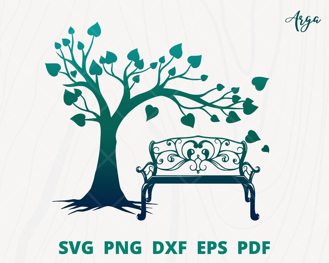 Romantic Bench Svg, Bench Under the Tree Svg, Tree and Bench, Park