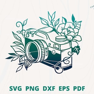 Camera svg, Flower Camera svg, Photographer svg, DSLR camera svg, Floral Camera svg, Photography svg, Camera T-shirt, Photo studio walldecor