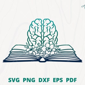 Brain svg, Brain Book svg, Brain on a book svg, Book svg design, Love Book svg, Classroom wall decor, Book cut file, Reading svg